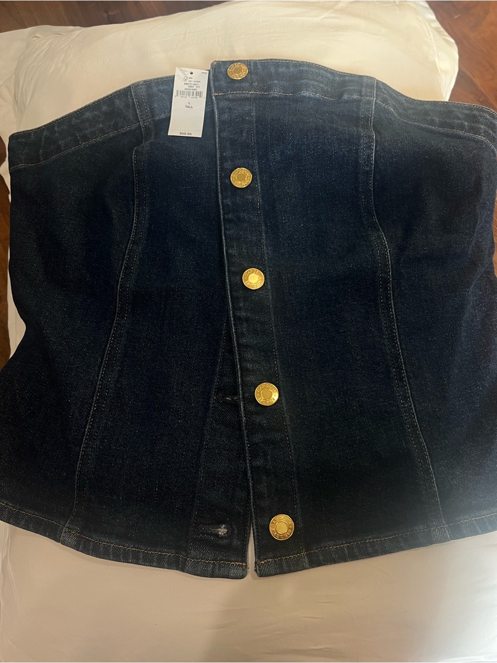GAP Dark Indigo Strapless Denim Top with Gold Buttons